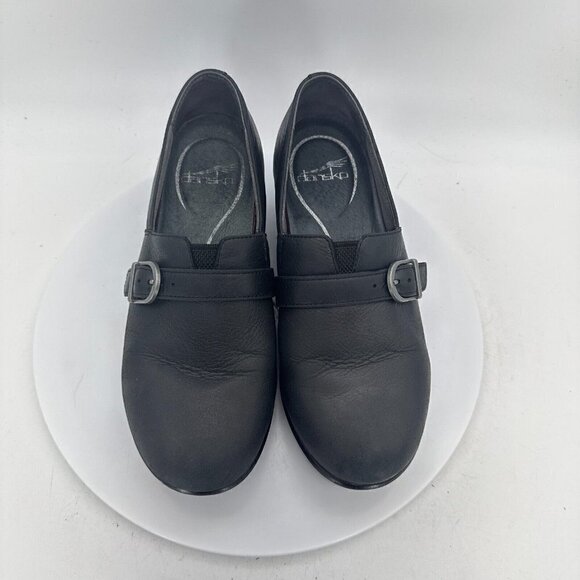 Dansko Jane Women Size 7 Black Leather Buckle Slip On Clog Shoes 9708020202 - Picture 3 of 13